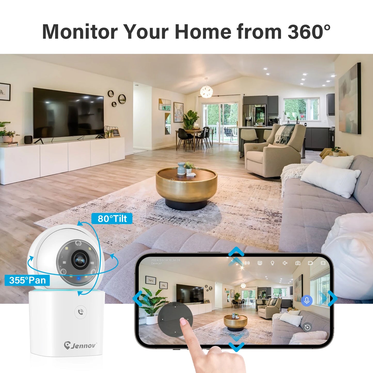 Jennov 1296P HD WiFi Camera – 360° Home Security & Baby Monitor with Two-Way Talk