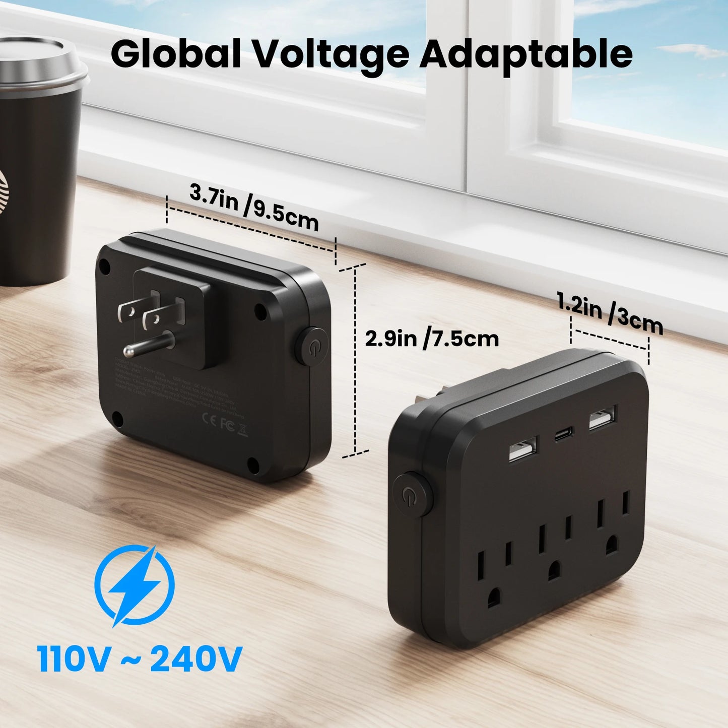 TRANSTON Mini Portable Power Strip with Surge Protector – 6-in-1 Multifunctional (3 AC Outlets + 2 USB Ports + 1 USB-C)