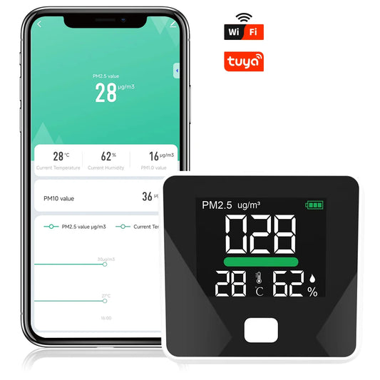 PM2.5 High-Precision Air Quality Monitor with Temperature & Humidity Sensor – Tuya WiFi Smart Detector