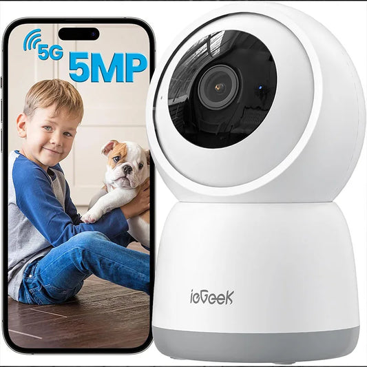 ieGeek 5MP Smart Indoor WiFi Camera – 360° PTZ, Two-Way Talk & Night Vision