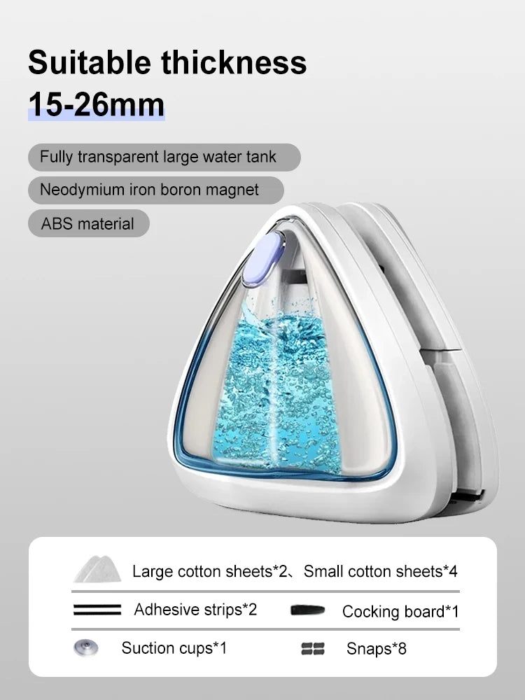 Magnetic Window Cleaner – Double-Sided Water-Filled Glass Cleaner with 10 Sponges (3–8mm Windows)