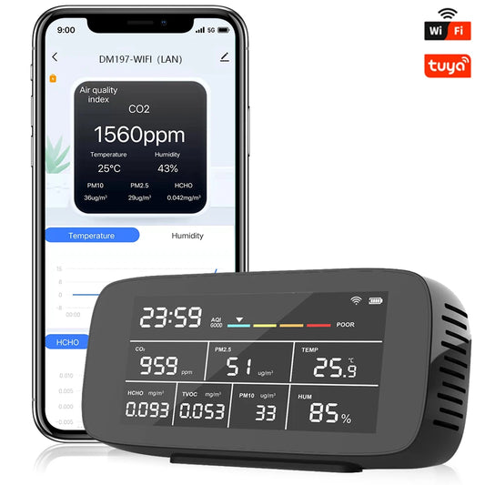 9-in-1 Multi-Gas Air Quality Detector with LCD Display – Tuya WiFi Smart Sensor