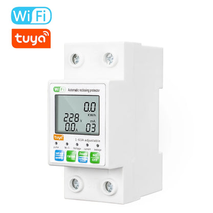 Tuya WiFi Power Meter (1–63A) – Smart DIN-Rail Energy Monitor with Automatic Reclosing Protector