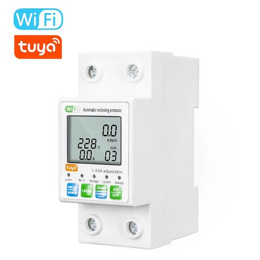 Tuya WiFi Power Meter (1–63A) – Smart DIN-Rail Energy Monitor with Automatic Reclosing Protector