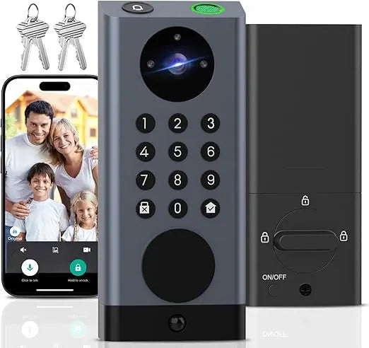 WiFi Door Lock with Camera, Deadbolt Smart Lock with Video Doorbell, Keyless Entry Door Lock with Fingerprint Keypad Code, Elect