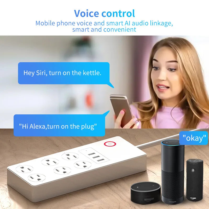 Tuya WiFi Smart Power Strip – US Plug with/without Power Monitor, Surge Protector, Works with Alexa & Google Home