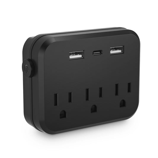 TRANSTON Mini Portable Power Strip with Surge Protector – 6-in-1 Multifunctional (3 AC Outlets + 2 USB Ports + 1 USB-C)