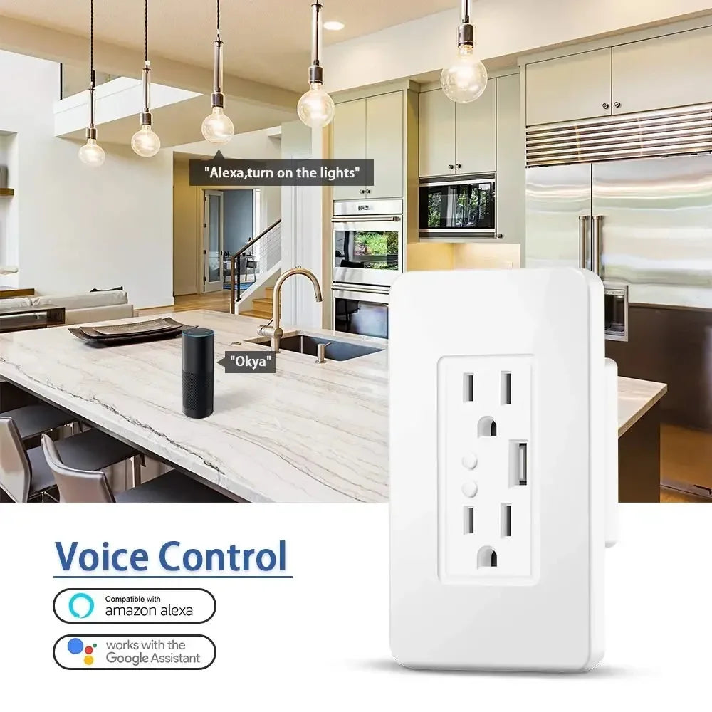 Melery Brazil WiFi Smart Wall Socket with USB – Tuya Smart Life App, Voice Control with Alexa & Google Home