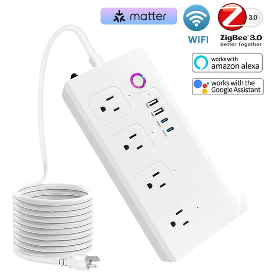 ZigBee WiFi Smart Power Strip – Tuya Smart Plug with Surge Protector, Voice Control, Works with Alexa & Google Assistant