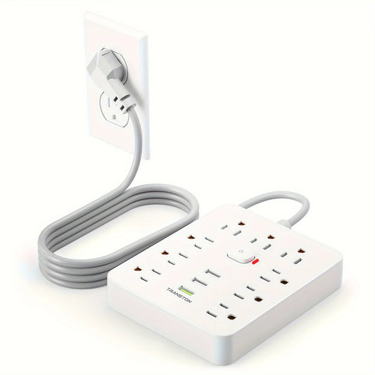 TRANSTON Power Strip with Surge Protector – 9 Outlets + 3 USB Ports, 5ft Extension Cord