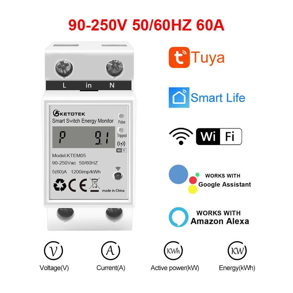 Din Rail WiFi Tuya Smart Energy Power Meter – Real-Time Monitoring & Remote Control