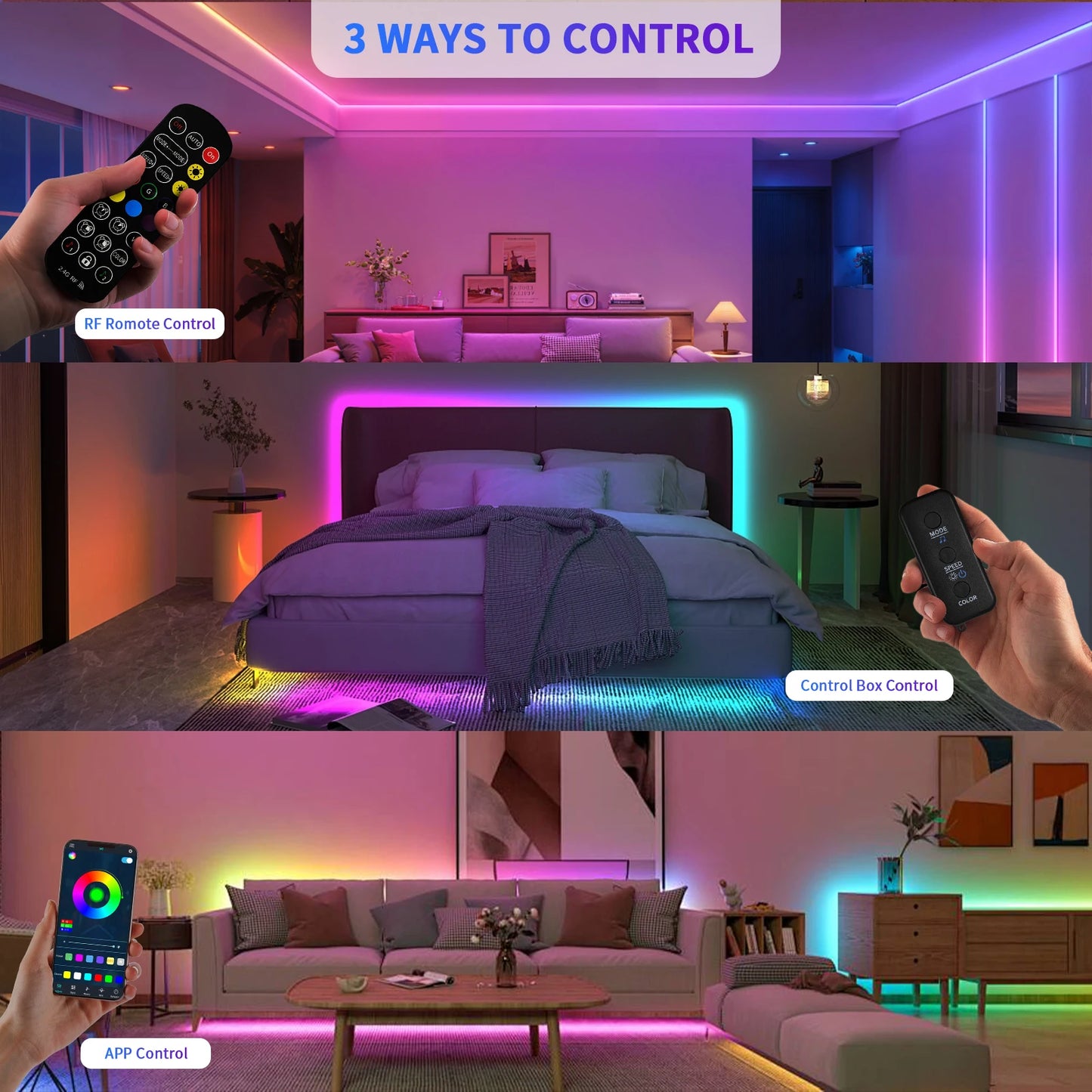 COB RGBIC LED Strip Lights – 6M/12M, 24V, Music Sync, RF Remote & Bluetooth App Control