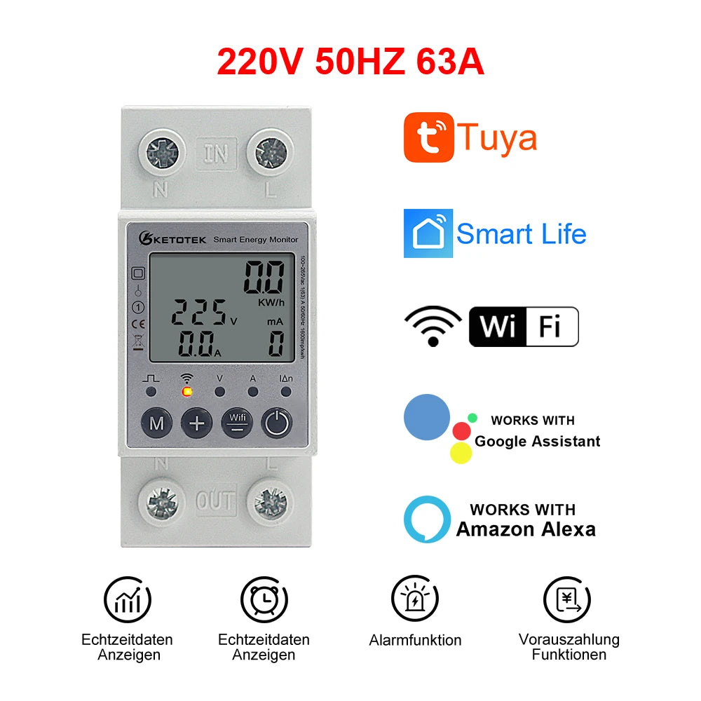 Din Rail WiFi Tuya Smart Energy Power Meter – Real-Time Monitoring & Remote Control