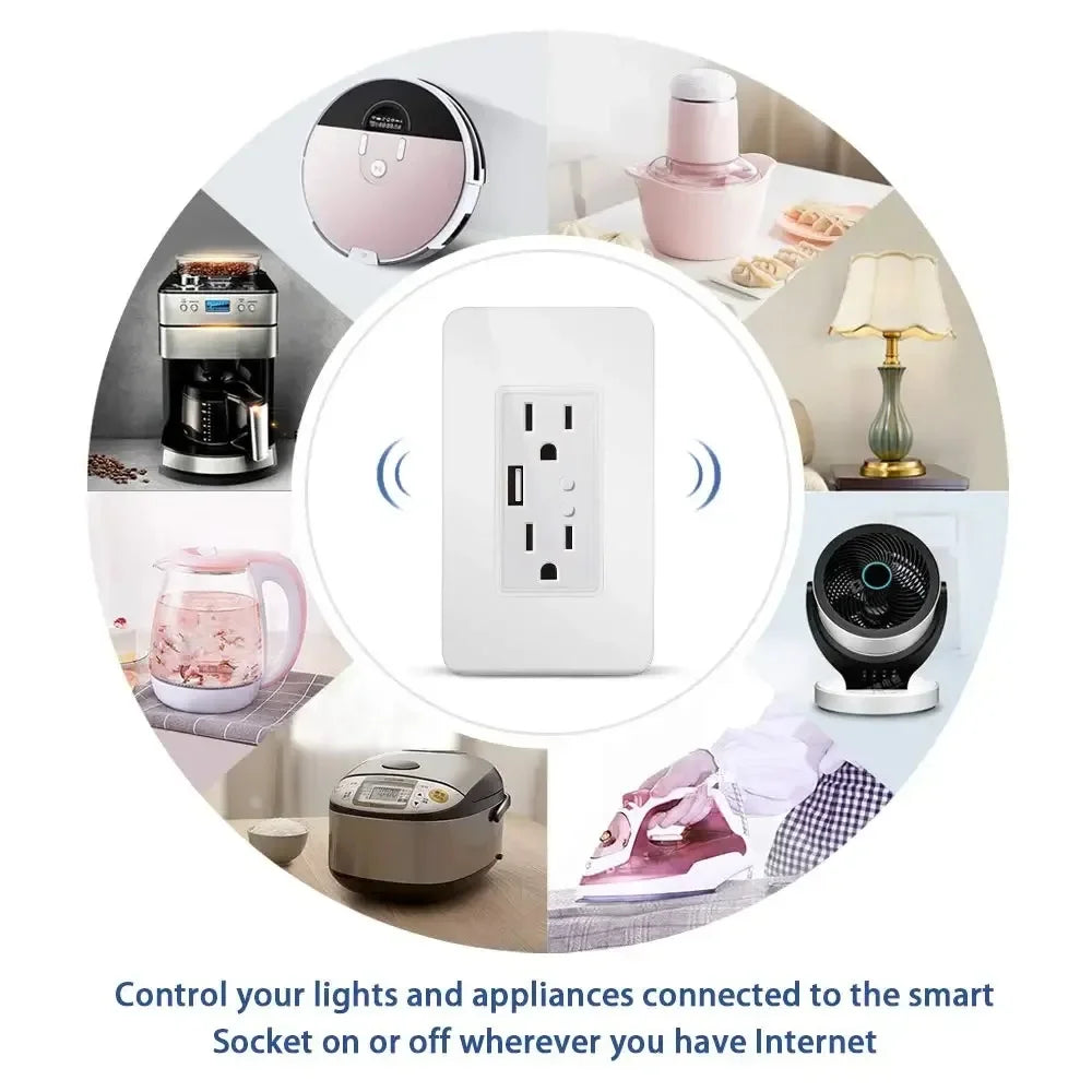 Melery Brazil WiFi Smart Wall Socket with USB – Tuya Smart Life App, Voice Control with Alexa & Google Home