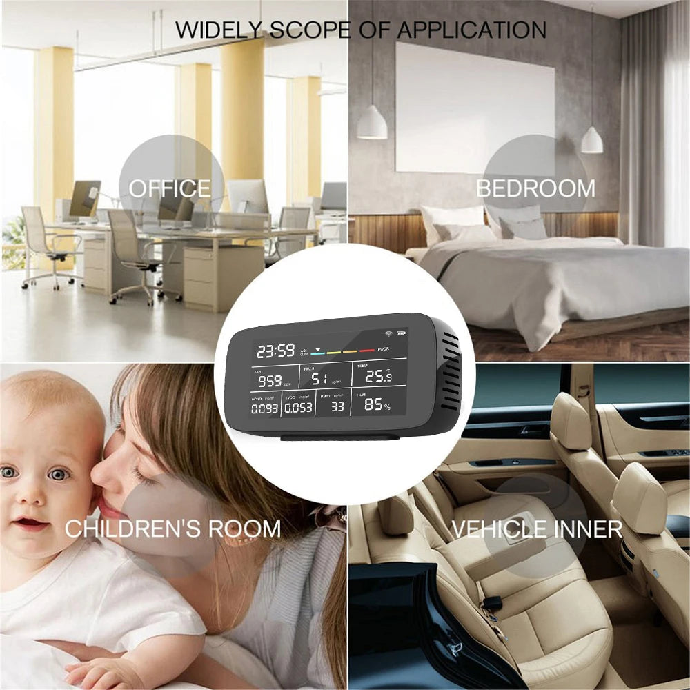 9-in-1 Multi-Gas Air Quality Detector with LCD Display – Tuya WiFi Smart Sensor