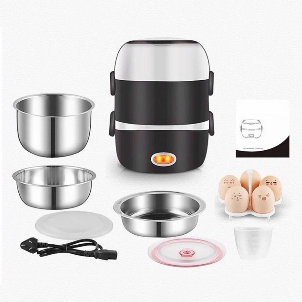 Electric Lunch Box – Stainless Steel 3-Layer Heating & Insulation