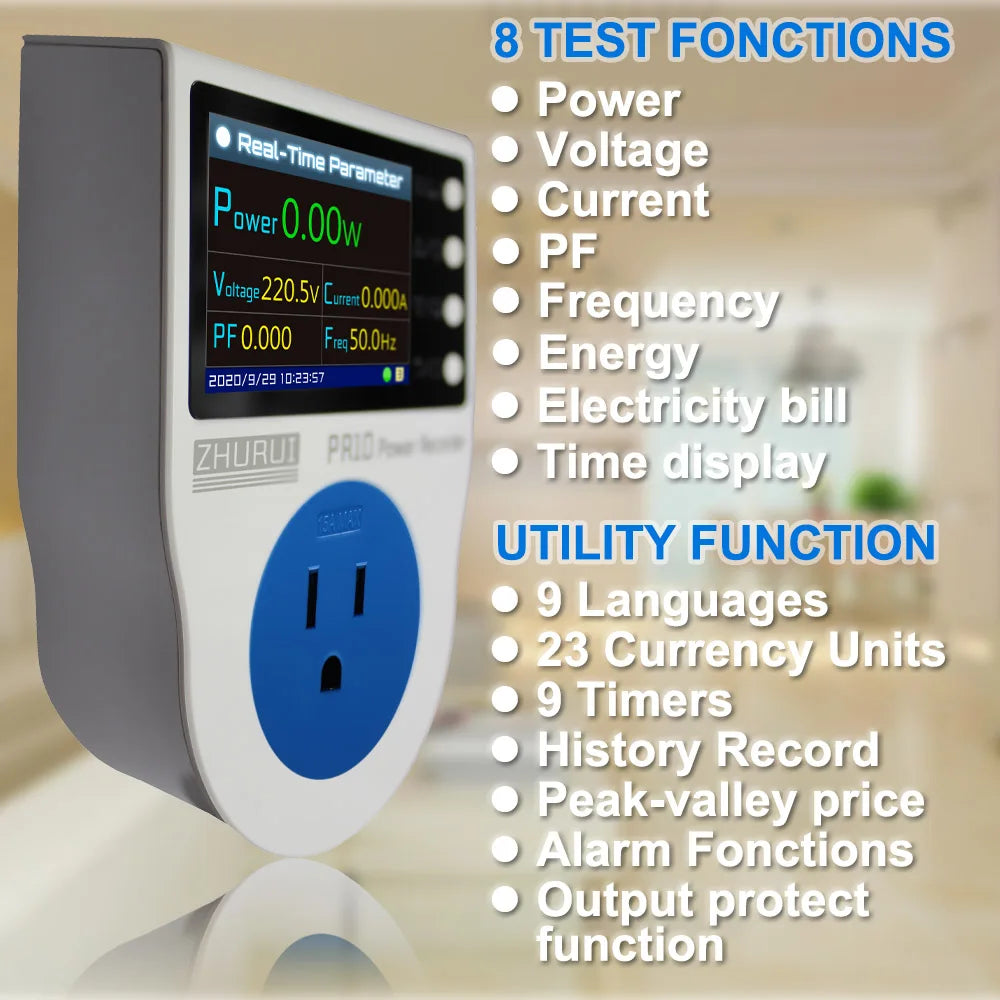 PR10-E US Plug 15A Power Watt Meter – Smart Energy Monitoring for Home Appliances