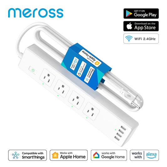 Meross WiFi Smart Power Strip – Surge Protector with EU/UK/US Sockets & USB Ports, Works with HomeKit, Alexa, Google & SmartThings
