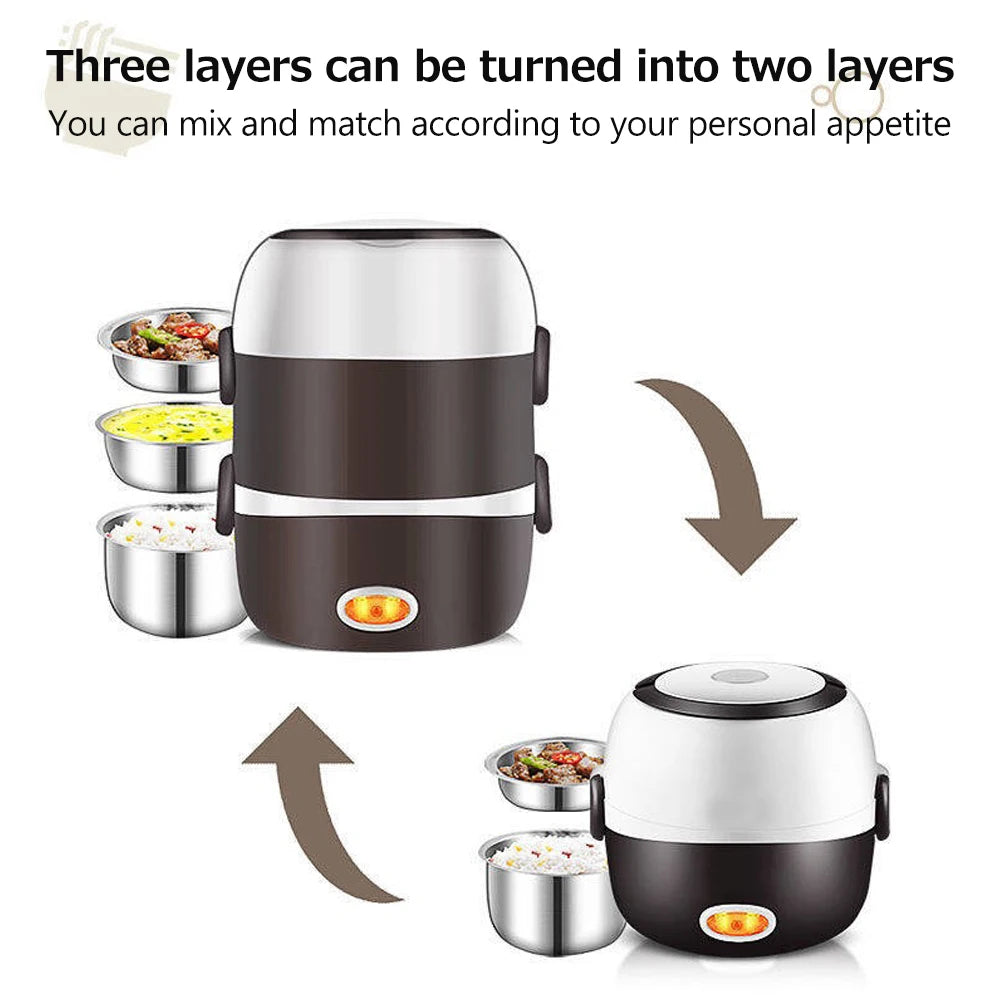 Electric Lunch Box – Stainless Steel 3-Layer Heating & Insulation