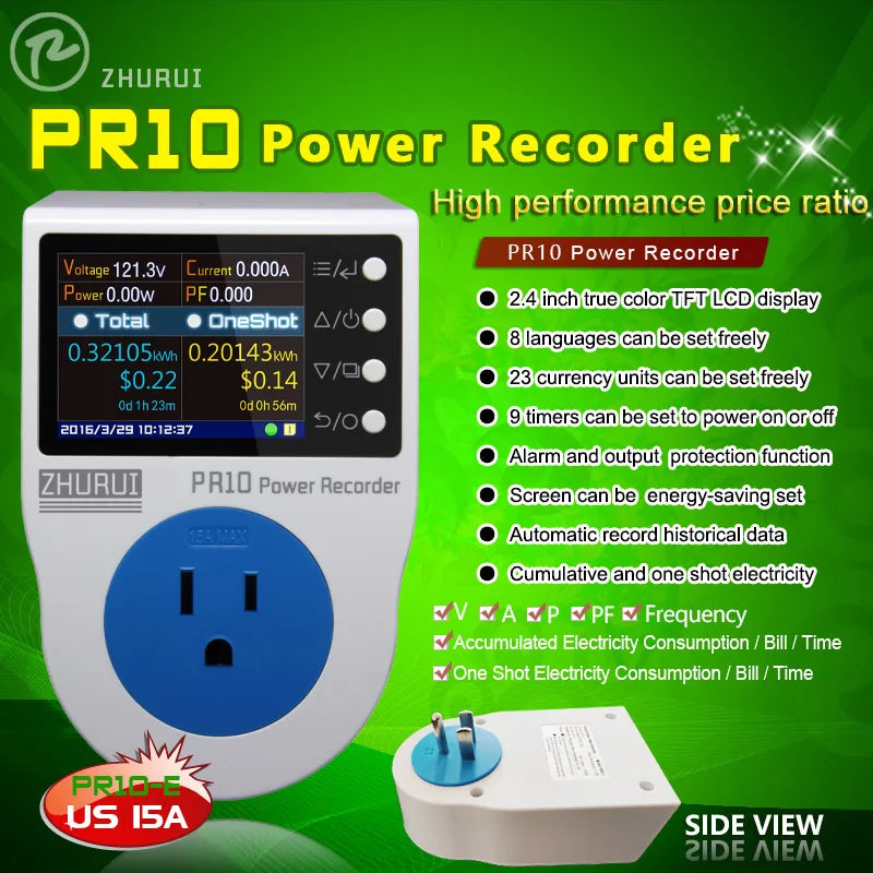 PR10-E US Plug 15A Power Watt Meter – Smart Energy Monitoring for Home Appliances