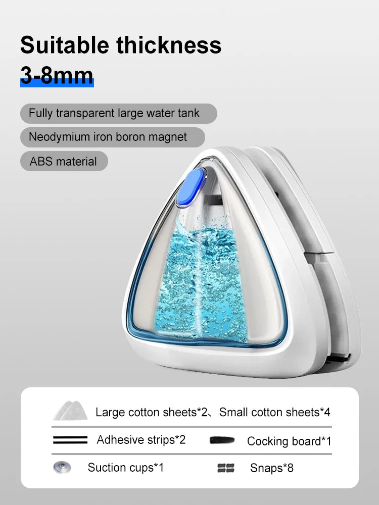 Magnetic Window Cleaner – Double-Sided Water-Filled Glass Cleaner with 10 Sponges (3–8mm Windows)