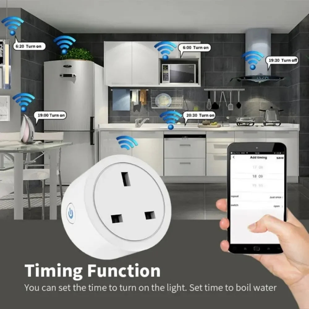 Melery WiFi 20A UK Smart Plug – Mini Smart Socket with Power Monitoring, Timer & Remote Control, Works with Tuya, Alexa & Google Home
