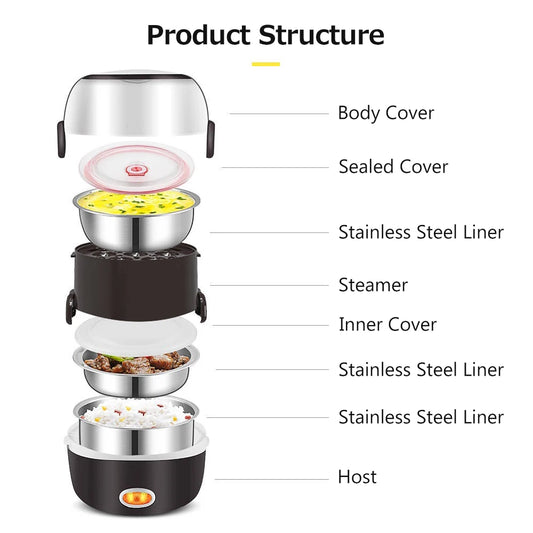 Electric Lunch Box – Stainless Steel 3-Layer Heating & Insulation