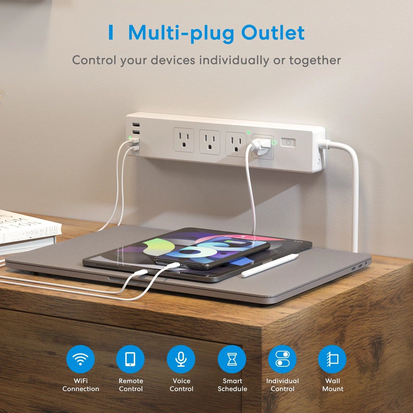 Meross WiFi Smart Power Strip – Surge Protector with EU/UK/US Sockets & USB Ports, Works with HomeKit, Alexa, Google & SmartThings