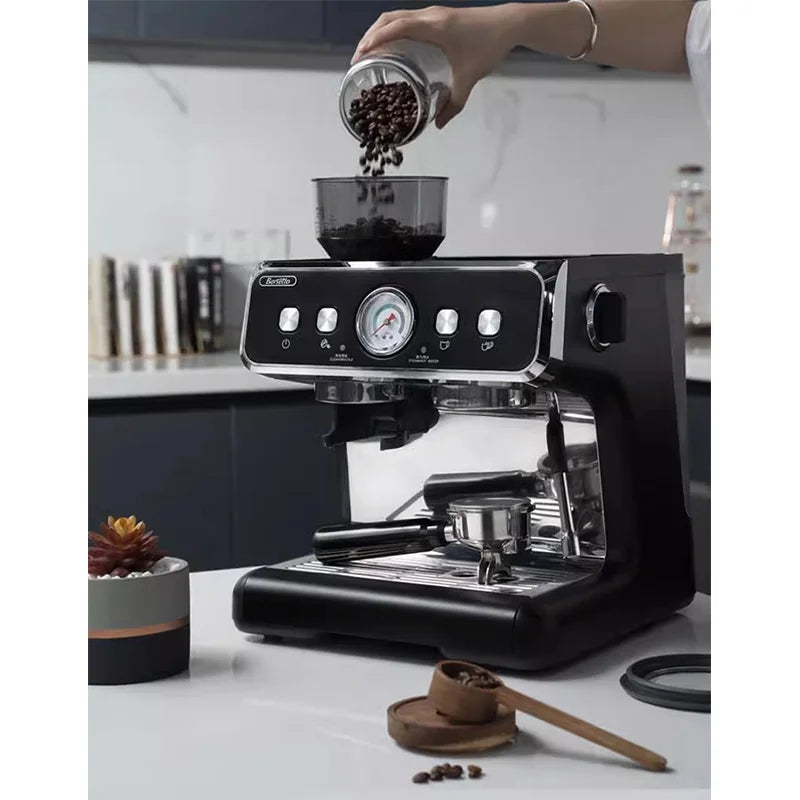 NEW 20Bar Electric Espresso Italian Coffee Maker Machine with Grinder Milk Frother Home Latté Cappuccino Capsule Barsetto BAE02S