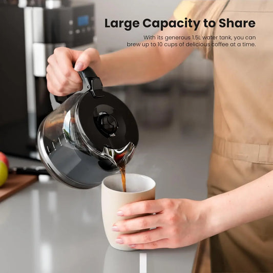 10-Cup Programmable Grind & Brew Coffee Maker – Built-in Grinder, Touchscreen & 24H Timer