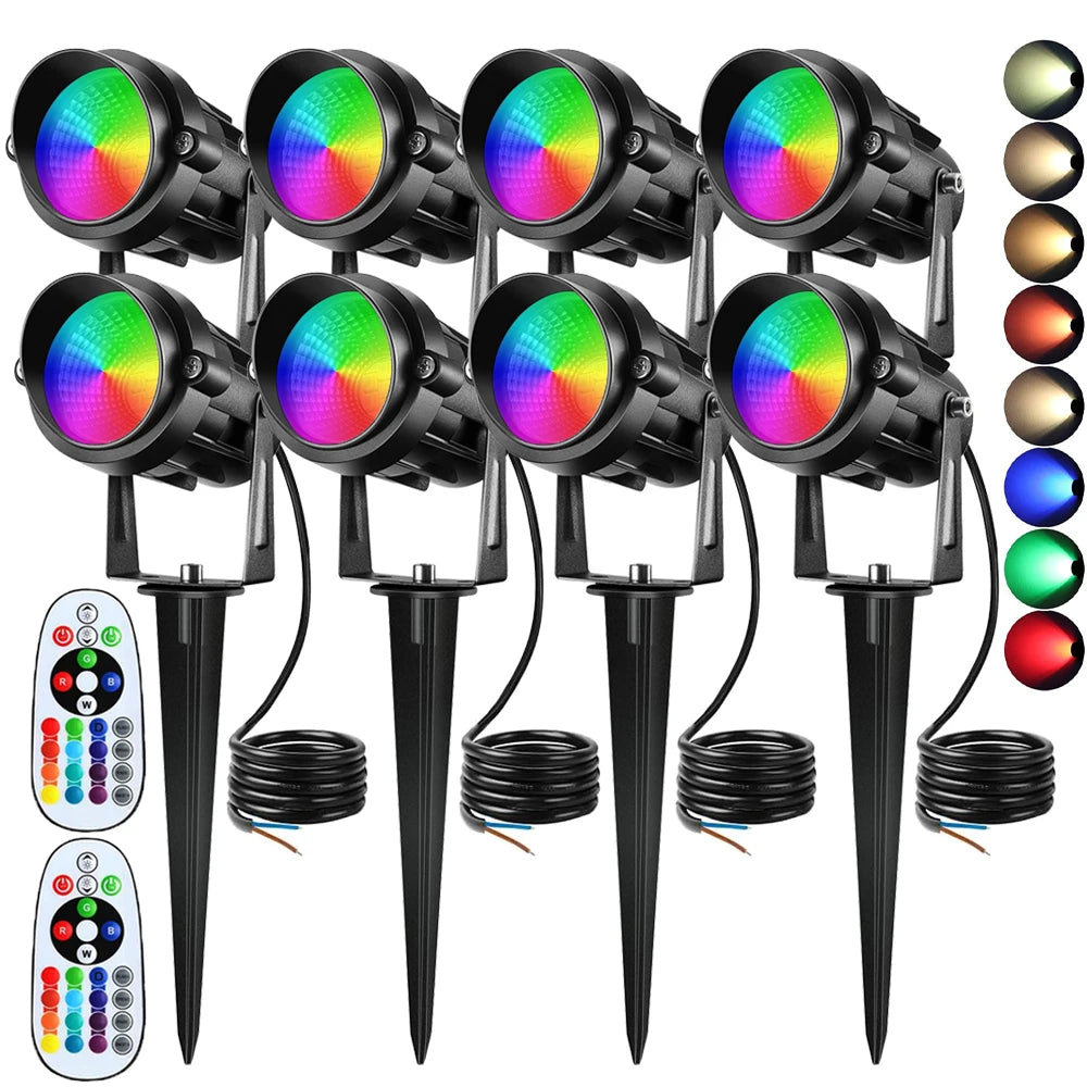 RGBW Outdoor Landscape Spotlight – 12W Waterproof LED Garden & Lawn Lamp with Remote