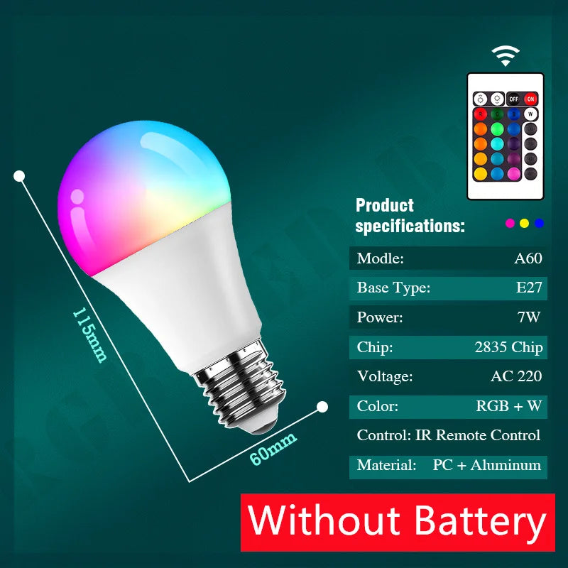 E27 Remote Control Lamp Led RGB Light Dimmable AC220V 7W RGBW Led Lamp Colorful Changing Bulb Led Lampada RGBW White Decor Home