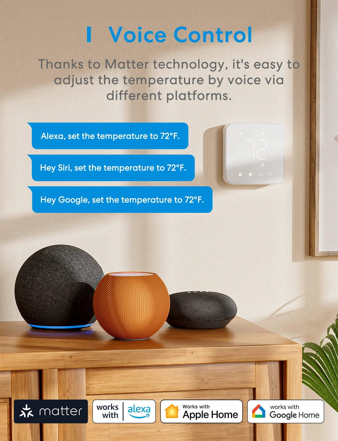 Meross Matter Smart US 24V Wi-Fi Thermostat – Compatible with 95% Heating & Cooling Systems