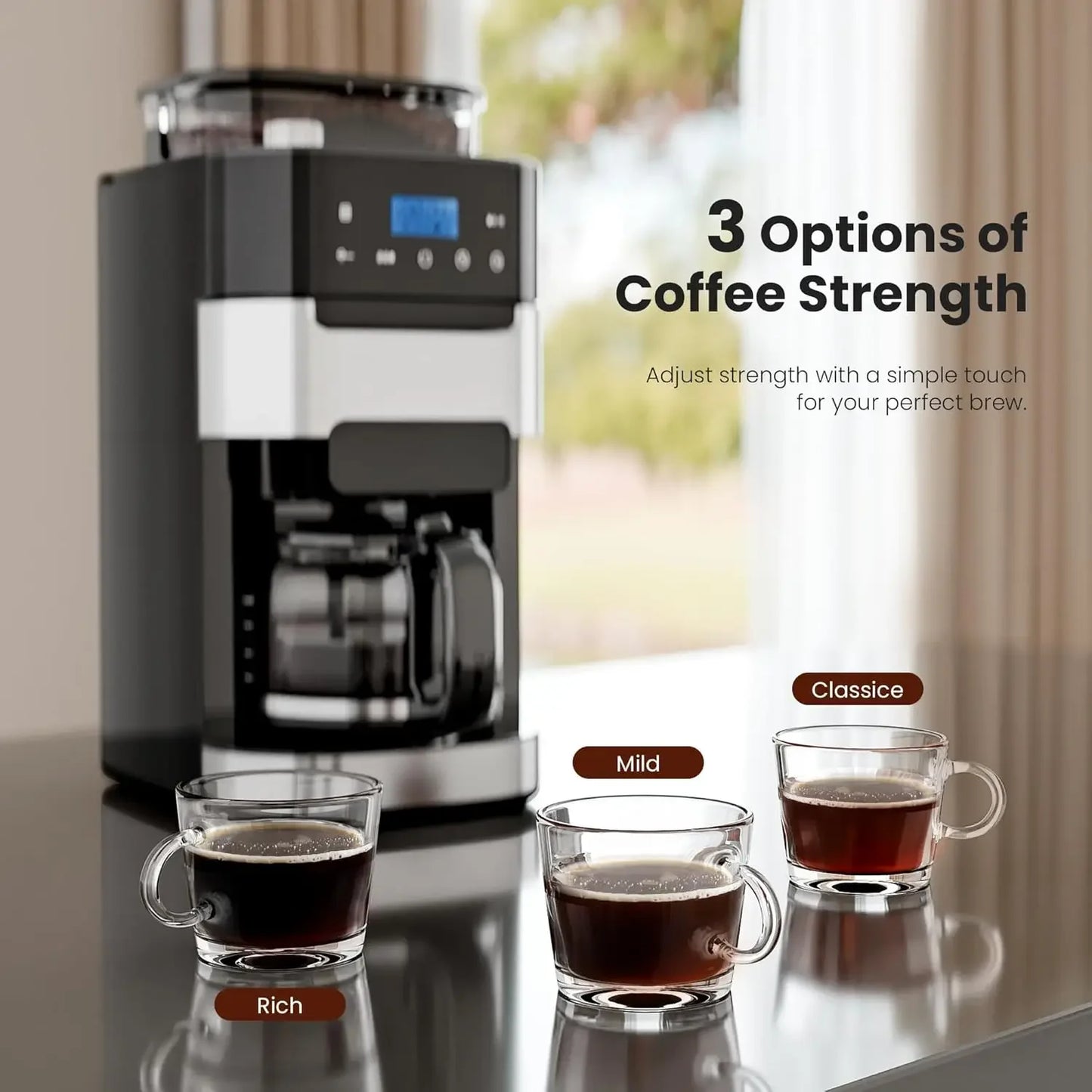 10-Cup Programmable Grind & Brew Coffee Maker – Built-in Grinder, Touchscreen & 24H Timer