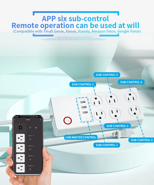 Tuya WiFi Smart Power Strip – US Plug with/without Power Monitor, Surge Protector, Works with Alexa & Google Home